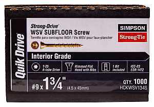 Simpson Strong-Tie Strong-Drive WSV HCKWSV134S Subfloor Screw, #9 Thread, 1-3/4 in L, Rimmed Flat Head, T25 Drive