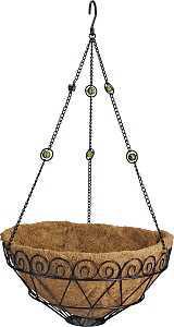 Landscapers Select T0017-3L Hanging Planter with Coconut Fiber Liner, Circle, 22 lb Capacity, Natural Coconut/Steel
