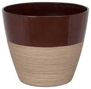 Landscapers Select PT-S068 Planter, 8 in Dia, 7 in H, Round, Resin, Red/Wood, Red/Wood
