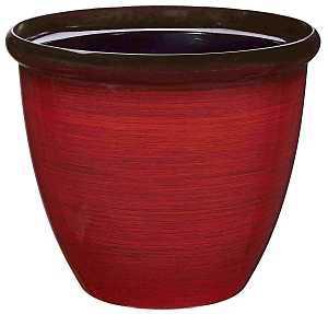 Landscapers Select PT-S020 Planter, 15 in Dia, 12-1/2 in H, Round, Resin, Red Brushed Finish, Red Brushed