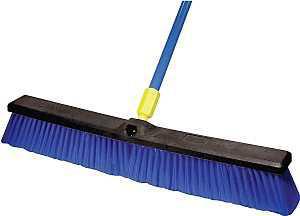Quickie 599 Rough Surface Push Broom, 24 in Sweep Face, Poly Fiber Bristle, Steel Handle