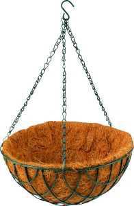 Landscapers Select GB-4303-3L Hanging Planter, Circle, 22 lb Capacity, Natural Coconut/Steel, Matte Green