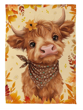 Frankie The Fall Highland Cow Suede Flag Garden