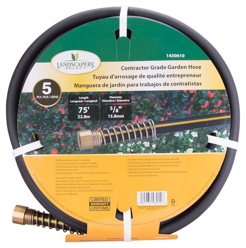 Landscapers Select GH-585093L Garden Hose, 75 ft L, Female x Male, PVC/Rubber, Black/Yellow