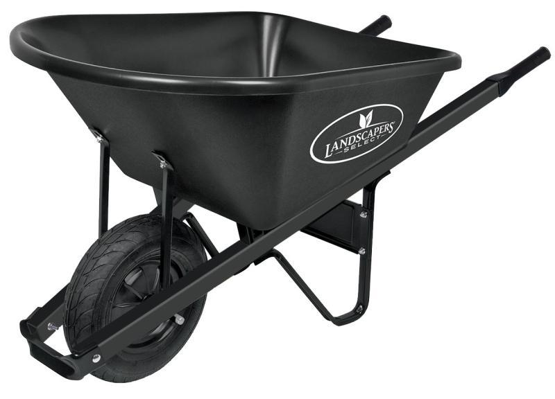 Landscapers Select 34628 Wheelbarrow, 6 cu-ft Volume, Poly Tray, 1-Wheel, Pneumatic Wheel, 16 in Wheel