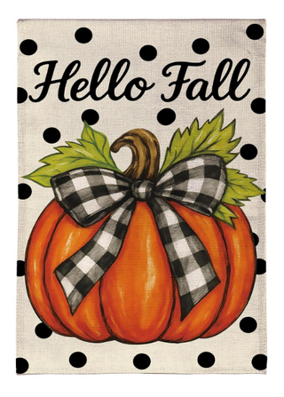 Checkered Bow Pumpkin Burlap Flag, House