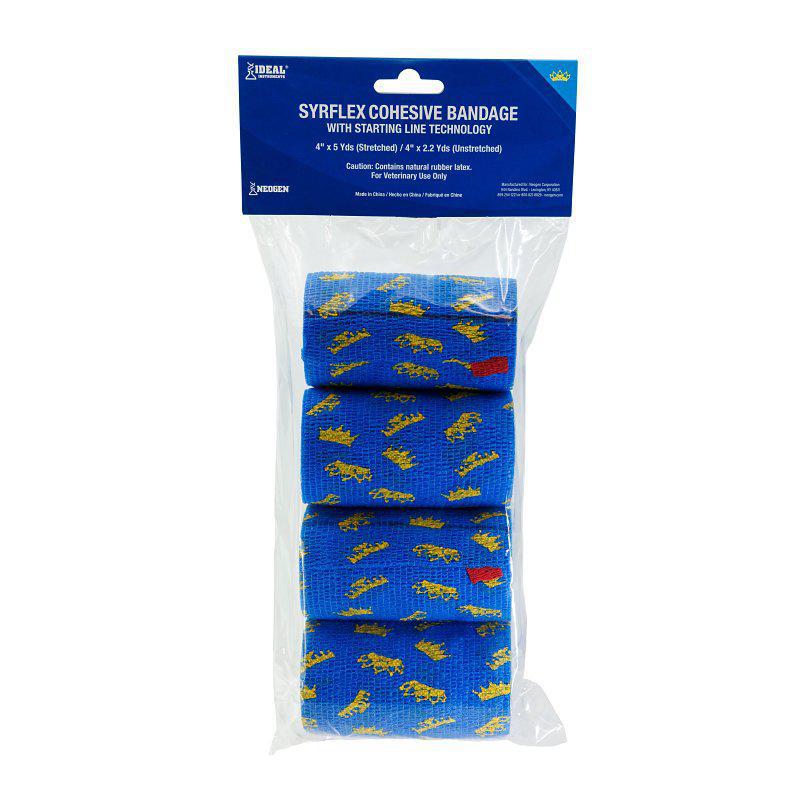 Ideal SyrFlex TA3400BLUP-4PK Crown Cohesive Bandage, 5 yd L, 4 in W, Rubber Latex Bandage, Blue