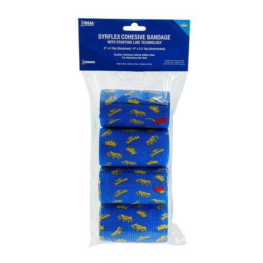 Ideal SyrFlex TA3400BLUP-4PK Crown Cohesive Bandage, 5 yd L, 4 in W, Rubber Latex Bandage, Blue