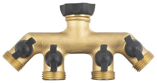 Landscapers Select GB9114A Faucet Manifold, 3/4 in Female, 4-Port/Way, Brass