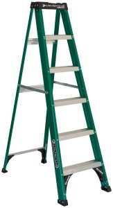 Louisville FS4000 Series FS4006 Step Ladder, 6 ft H, Type II Duty Rating, Fiberglass, 225 lb, 5-Step, 124 in Max Reach