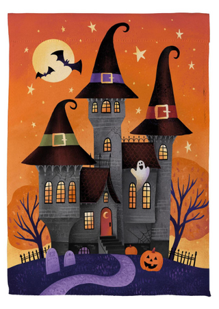 Haunted House Nighttime Suede Flag House