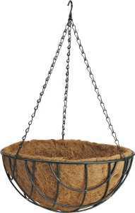 Landscapers Select GB-4337-3L Hanging Planter with Natural Coconut Liner, Circle, 22 lb Capacity, Matte Black