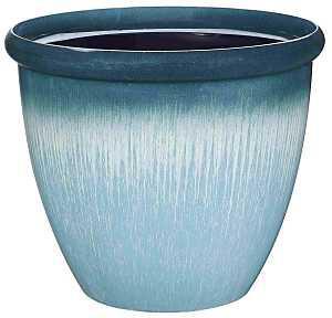 Landscapers Select PT-S010 Egg Rim Planter, 15 in Dia, 12-1/2 in H, Round, Resin, Blue, Blue Drip