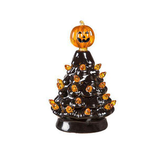 5" LED Ceramic Halloween Tree Table Decor with Jack-O-Lantern Pumpkin