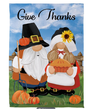 Thanksgiving Harvest Gnomes Suede Flag Garden