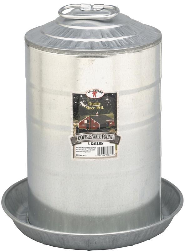 Little Giant 9833 Poultry Fount, 3 gal Capacity, Galvanized Steel, Floor, Ground Mounting