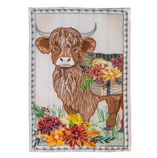 Highland Cow Fall Floral Applique Garden Flag