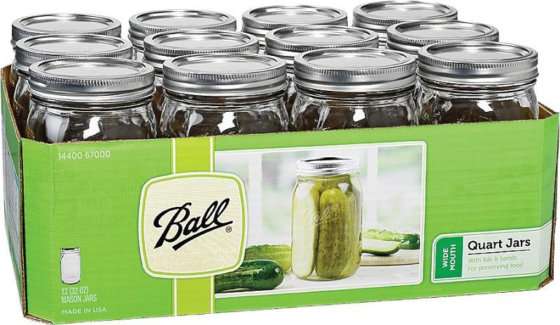 Ball 67000 Mason Jar, 32 oz Capacity, Glass/Metal, Silver Cap/Lid