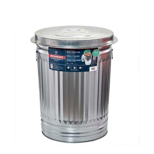 Behrens 1270 Trash Can, 31 gal Capacity, Steel, Silver