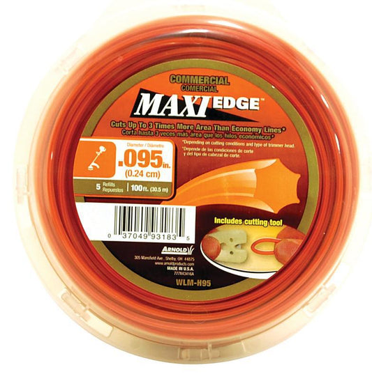 Arnold Maxi Edge Series WLM-H95 Trimmer Line, 0.095 in Dia, 100 ft L, Polymer, Orange